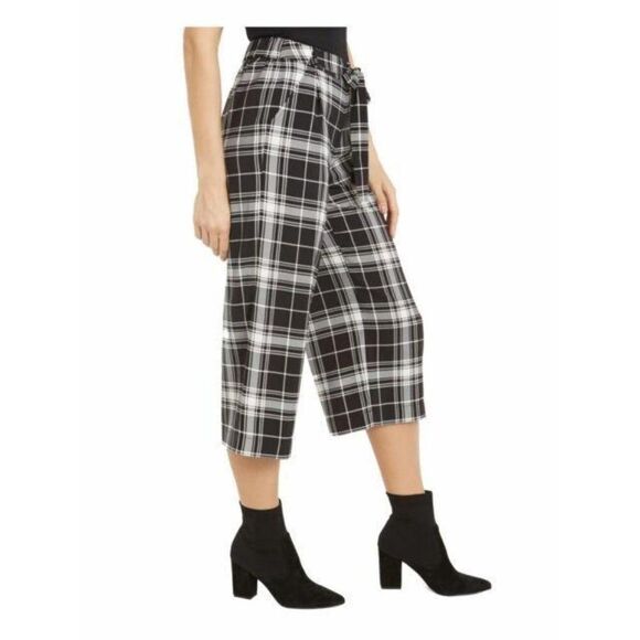 Maison Jules Pants - MAISON JULES Plaid Cropped Coulotte Black